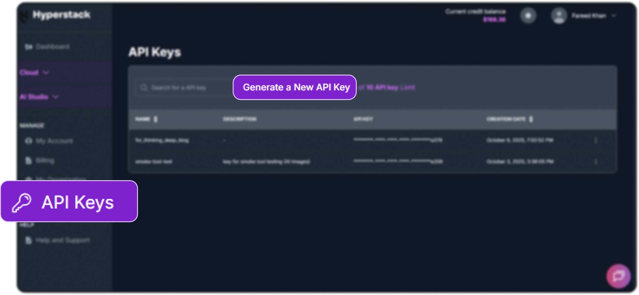 Hyperstack API key generation