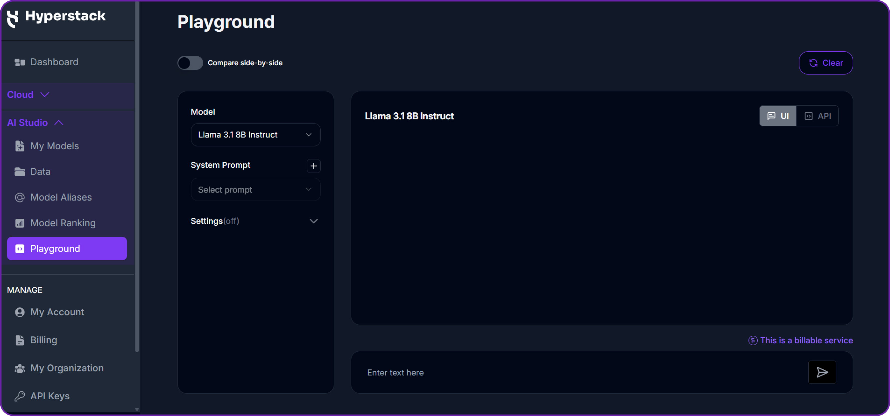 Hyperstack AI Studio Playground