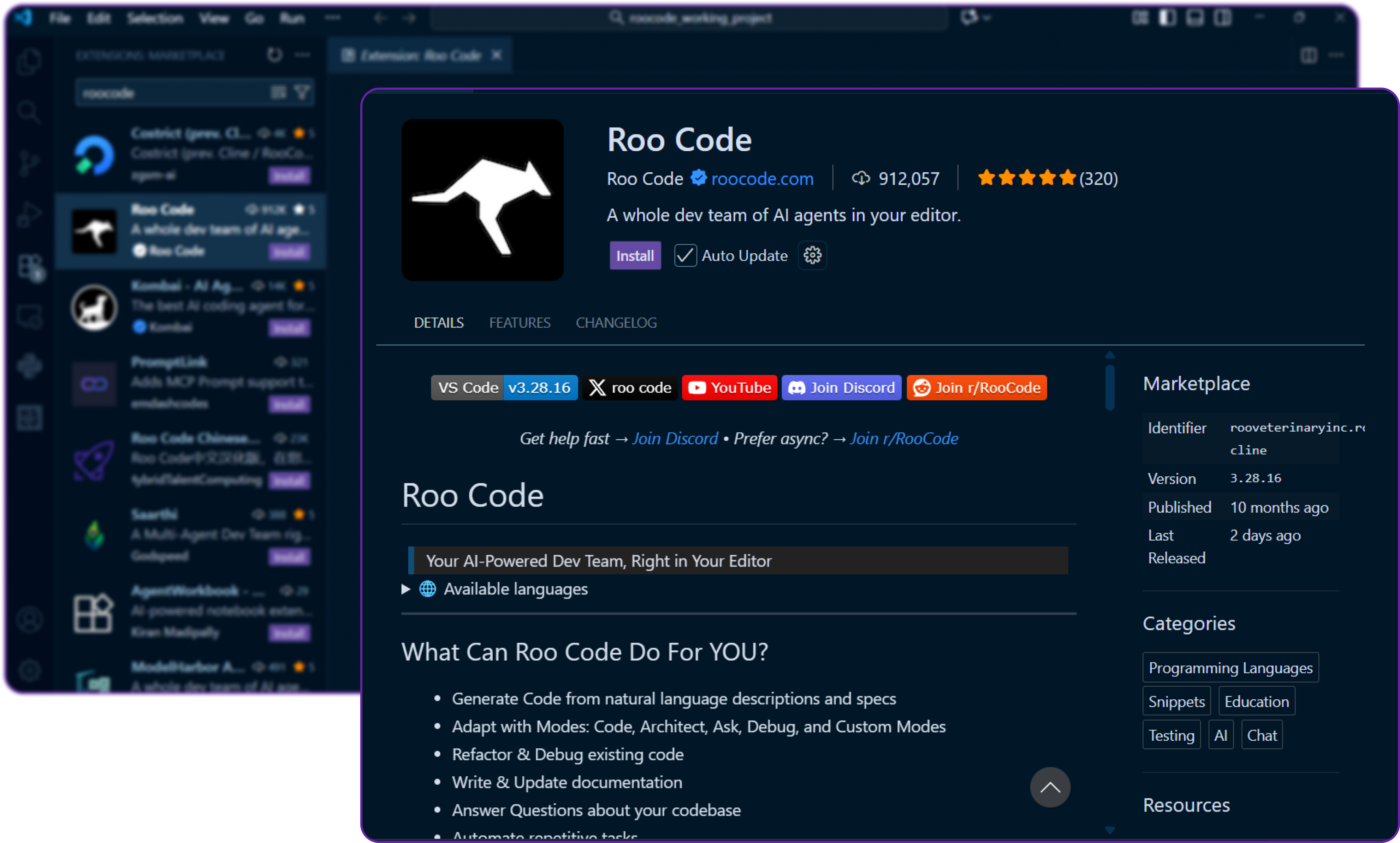 Click Install and it will start downloading the extension and add it to your VS Code environment.
