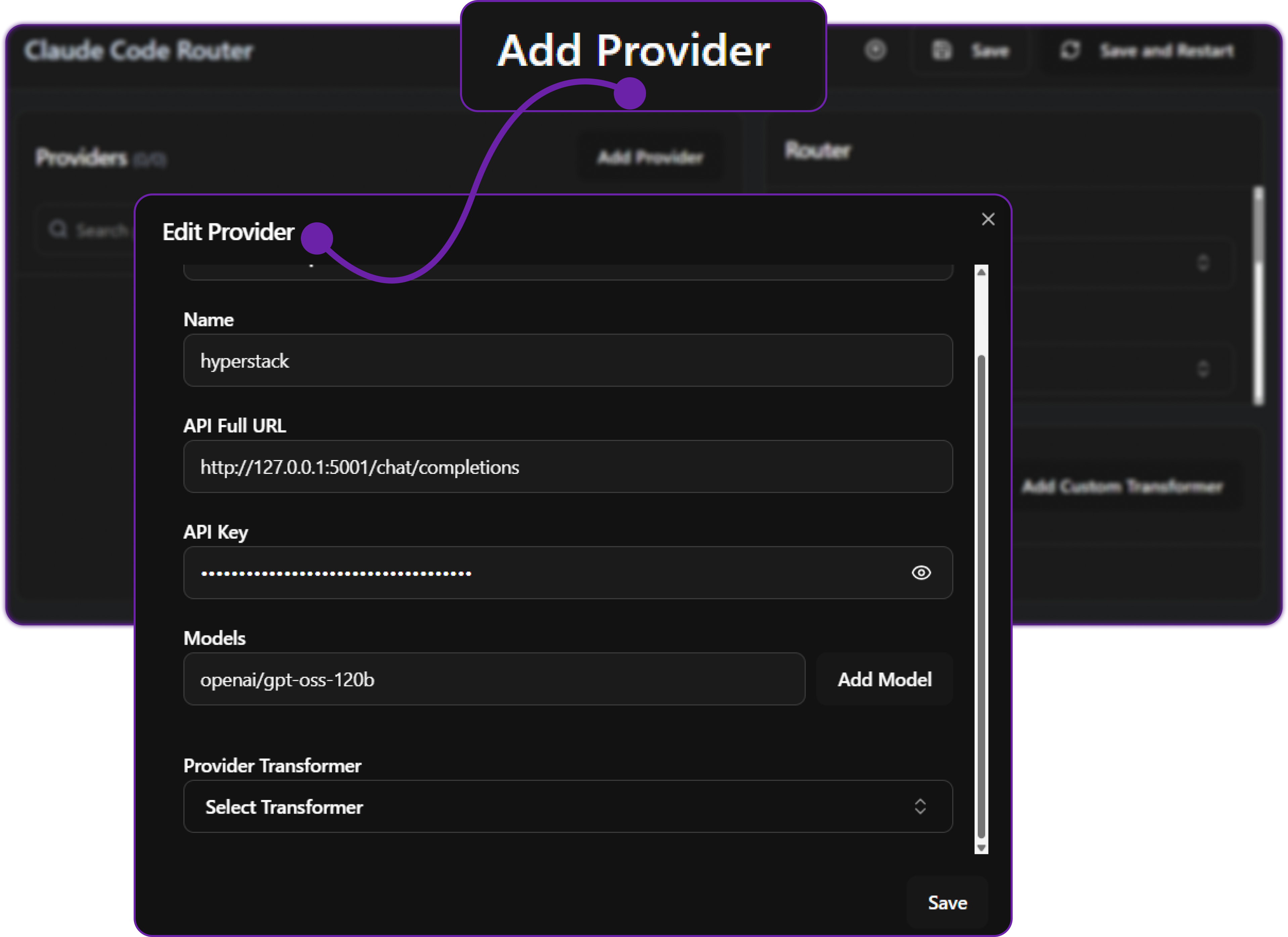 Let's add our Hyperstack proxy as a provider.