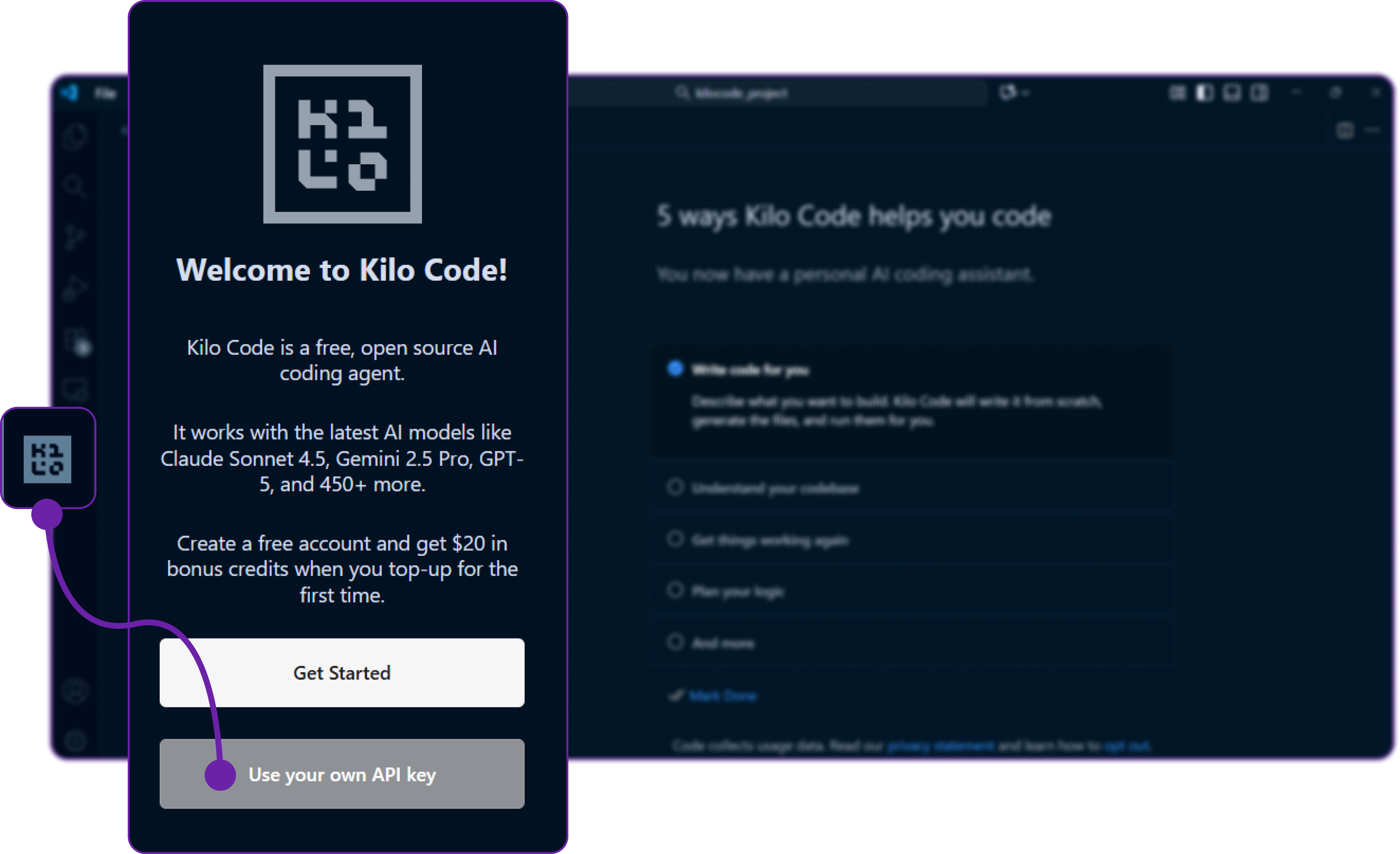 screenshot of kilo code llm integration