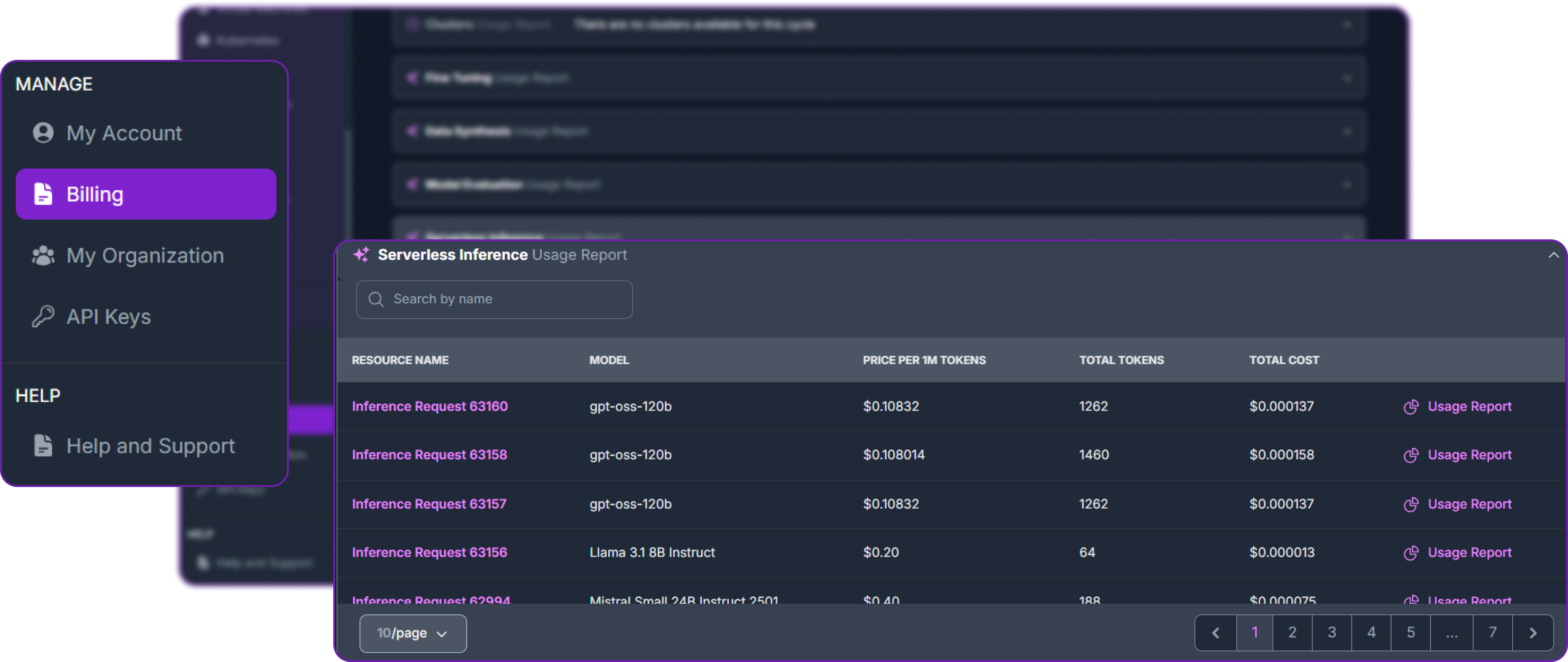 Hyperstack usage dashboard