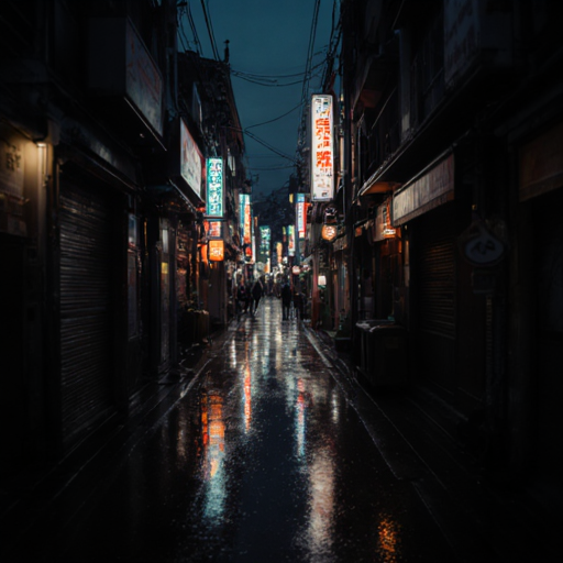 A rainy neon alley at night, generated by FLUX.1-Krea-dev