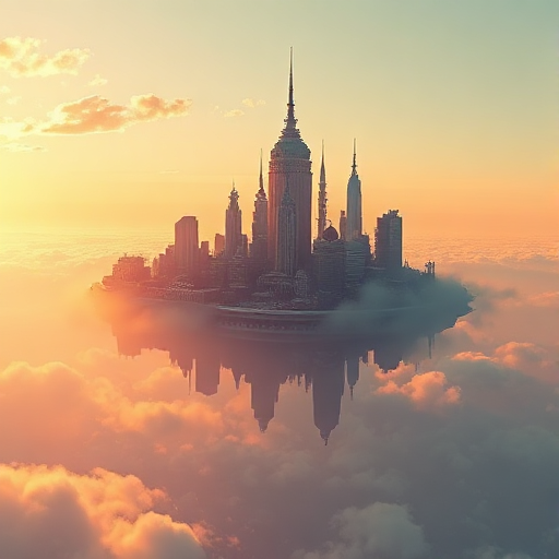 A floating city above the clouds at sunrise, generated by FLUX.1-schnell