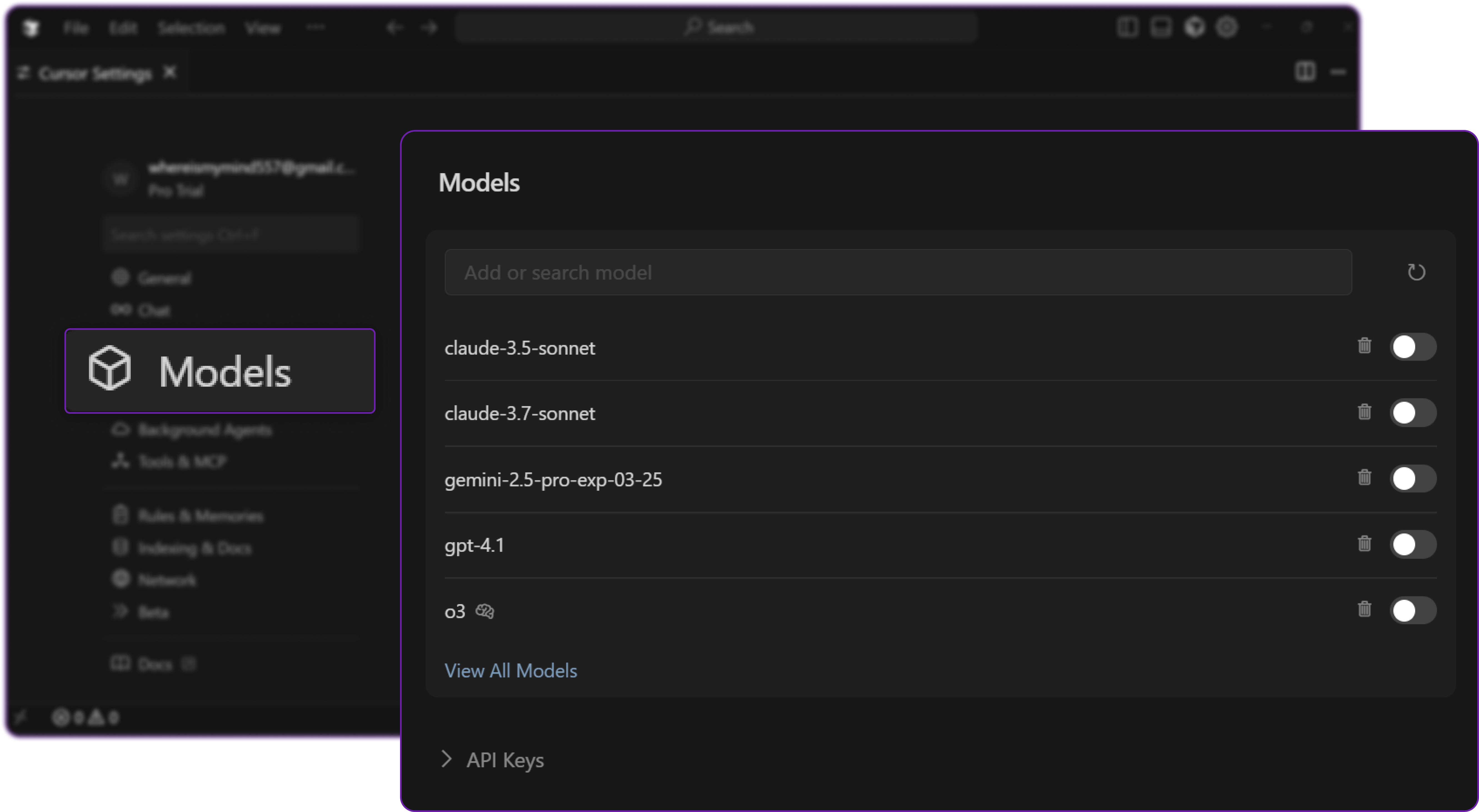 Cursor model section