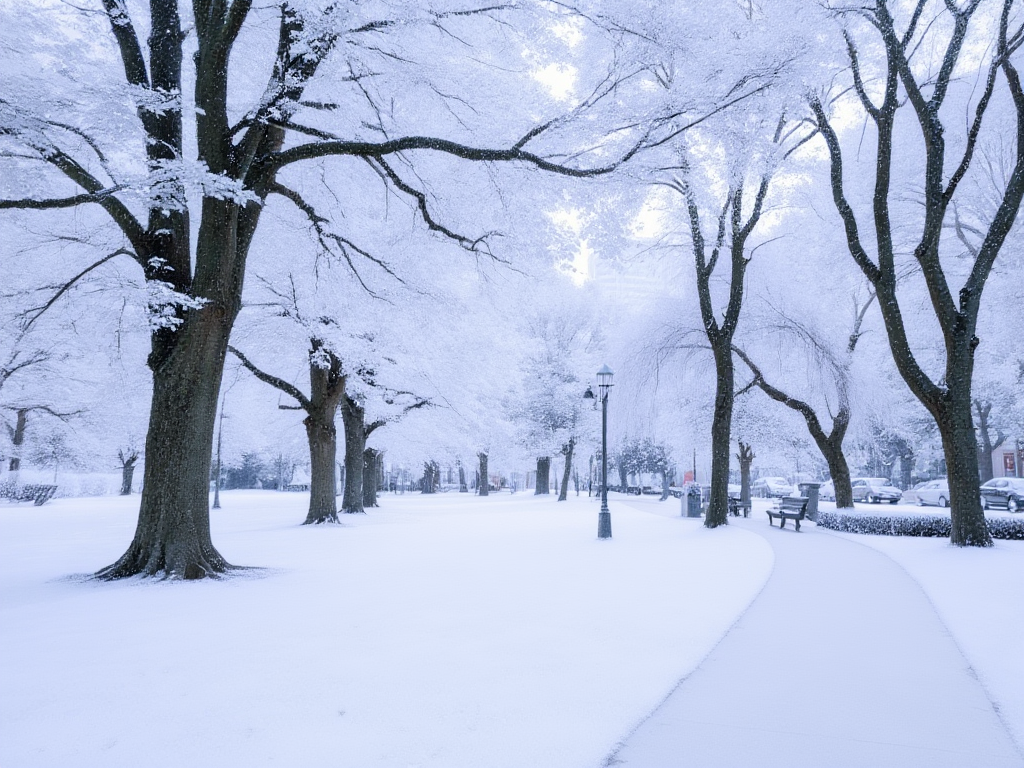 The same park covered in winter snow