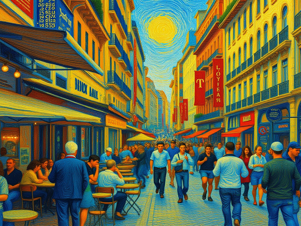A city street repainted as a Van Gogh oil painting