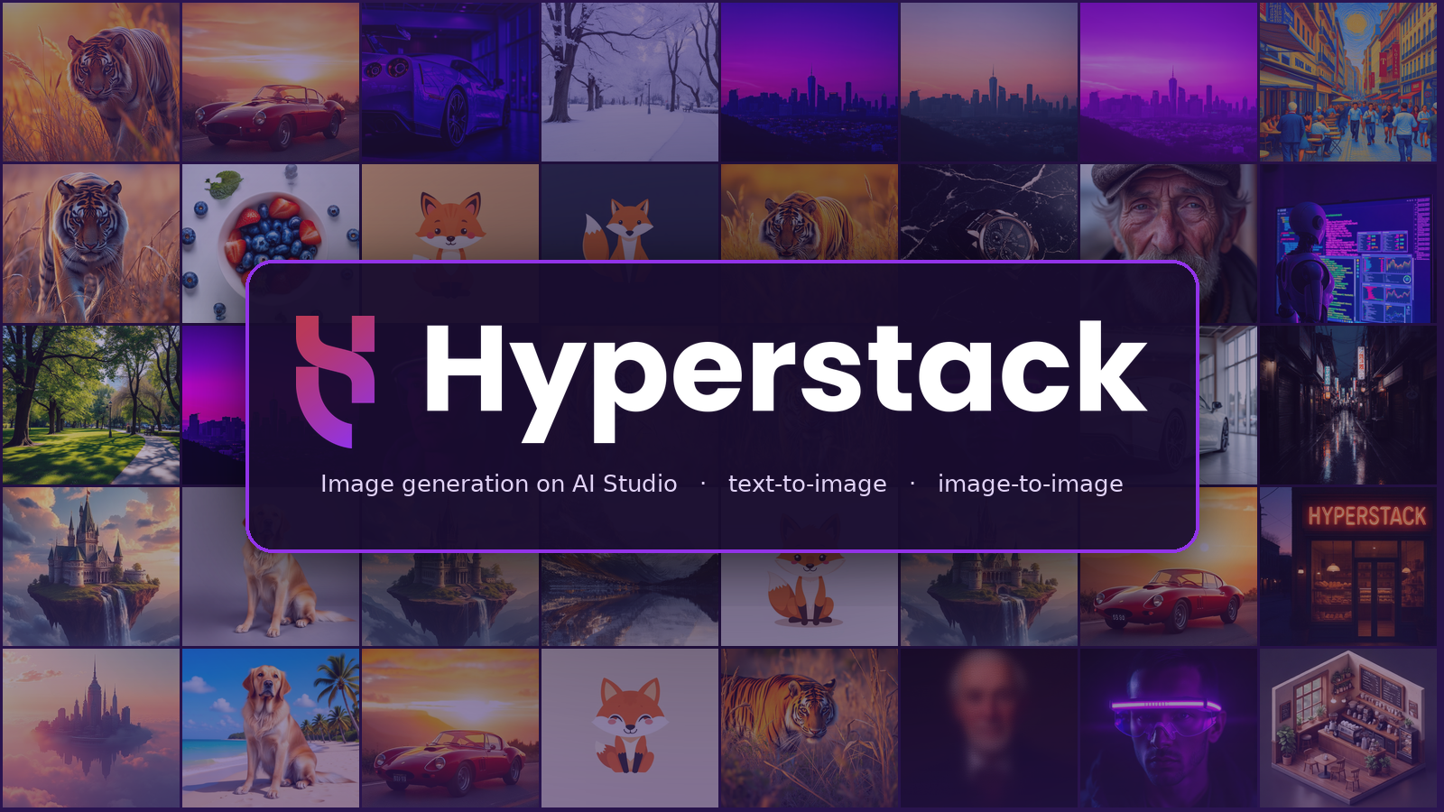 The Hyperstack logo over a wall of images generated with the AI Studio image API