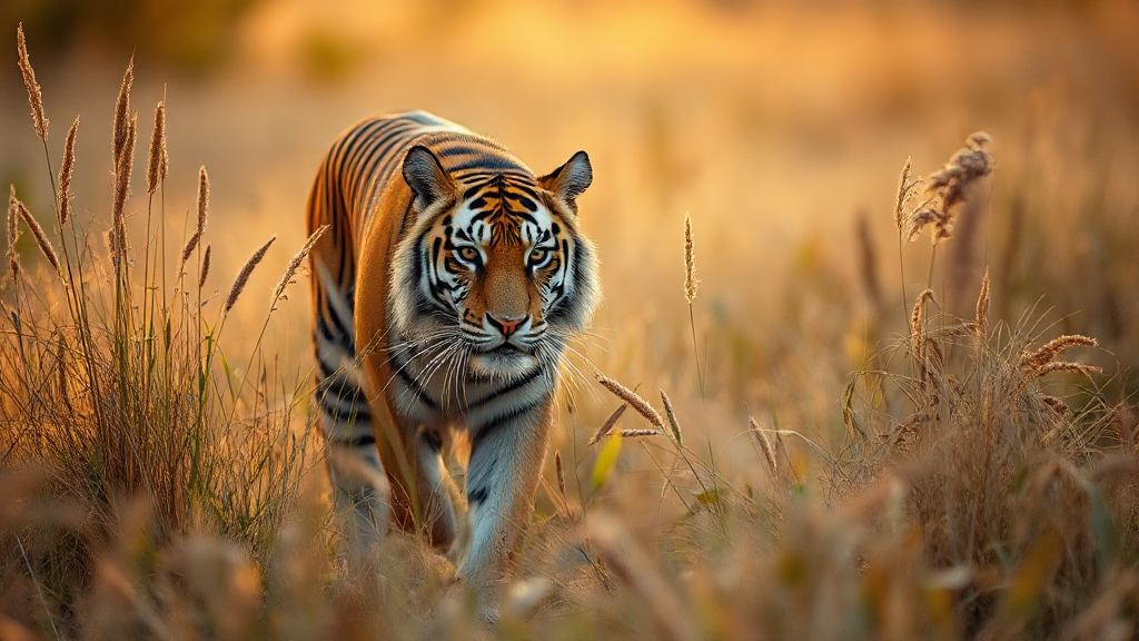 A tiger at sunrise rendered at landscape_16_9, 1024 by 576
