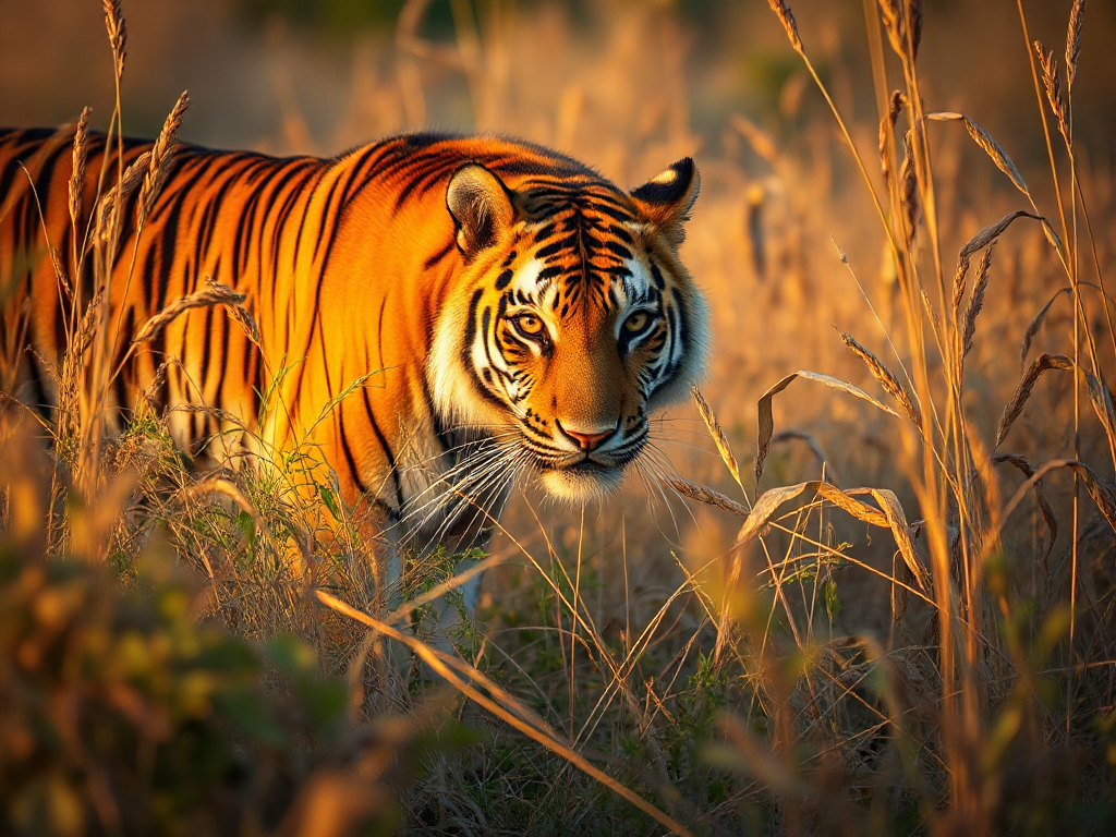 A tiger at sunrise rendered at landscape_4_3, 1024 by 768